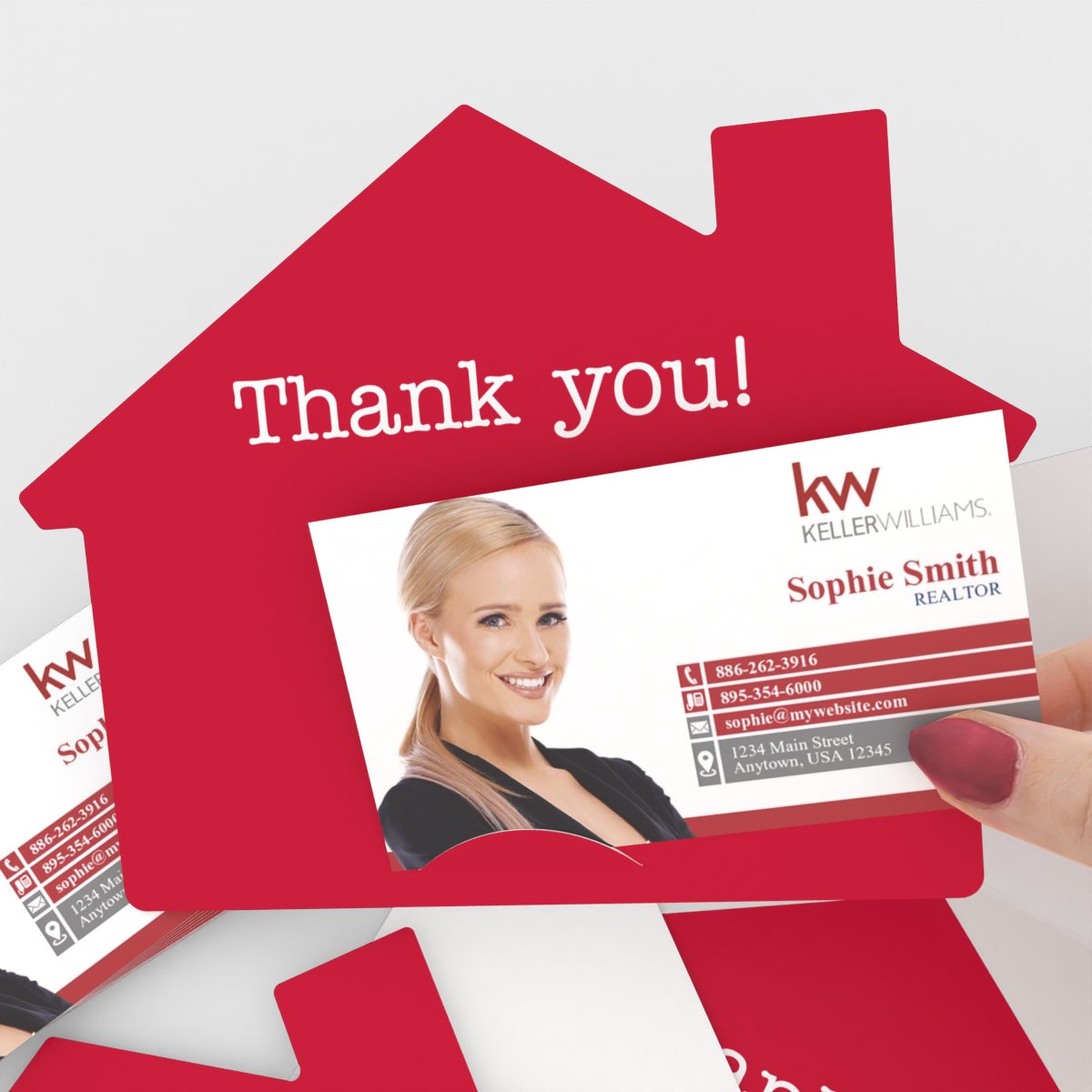 KW House-Shaped Cards (50) KW Red Thank You Cards