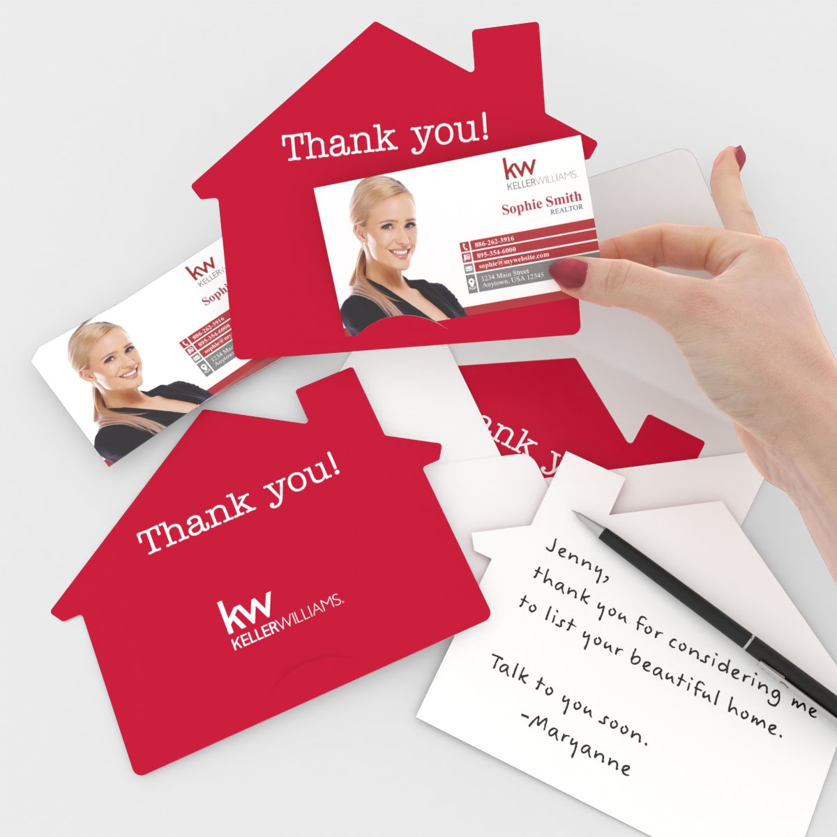 KW House-Shaped Cards (50) KW Red Thank You Cards