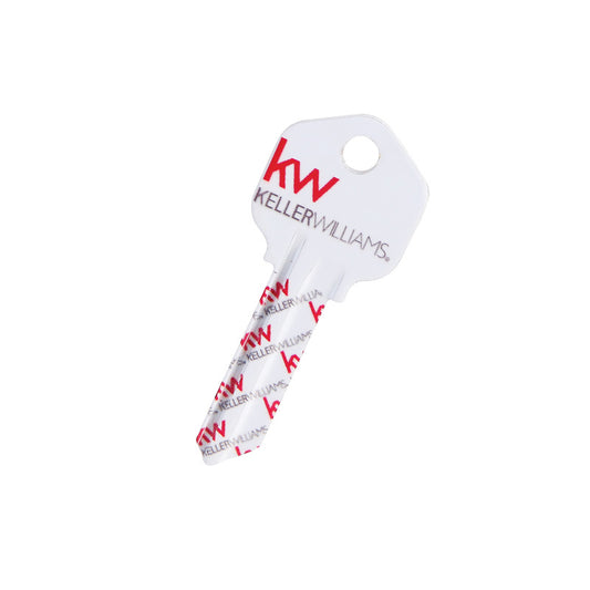 white key with Keller Williams logo in grey and red repeating